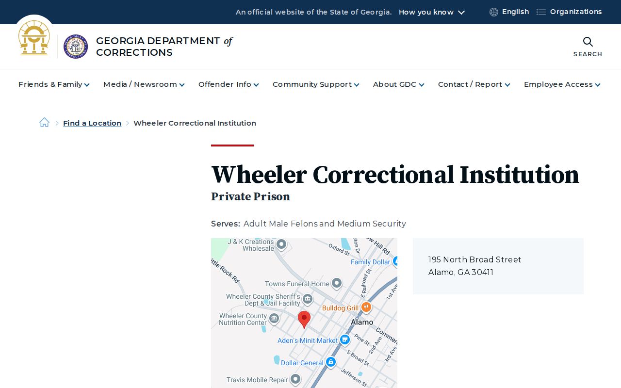 Official GDC Wheeler Correctional Institution location page
