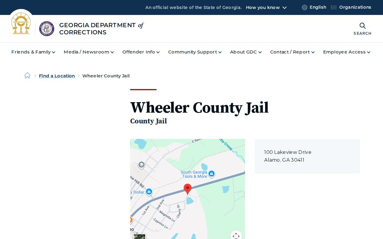 Official GDC Wheeler County Jail location and contact listing
